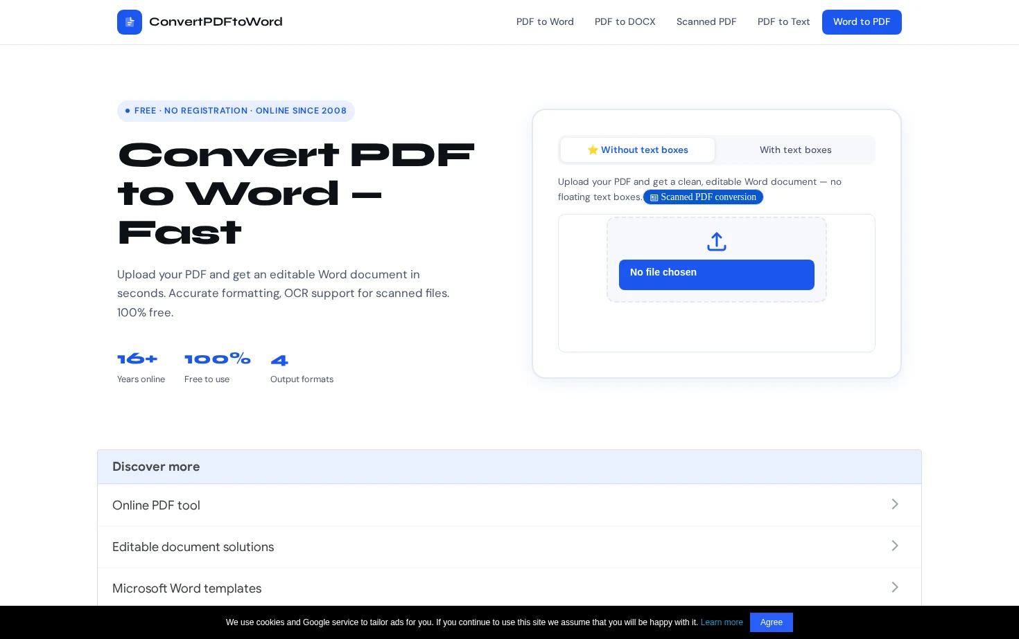 PDF to Word Converter 页面快照